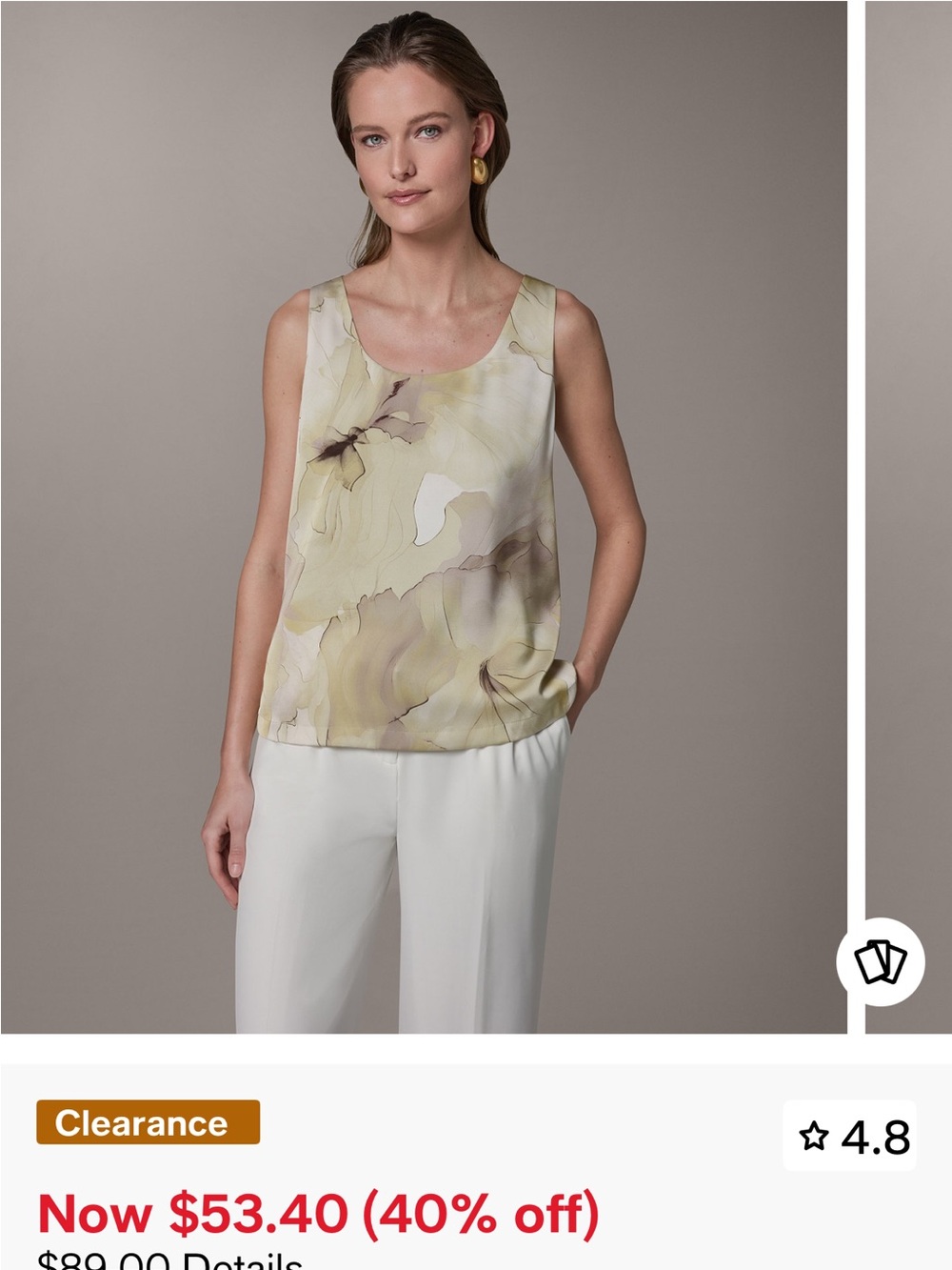 Donna Karan Olive and Cream Floral Satin Camisole